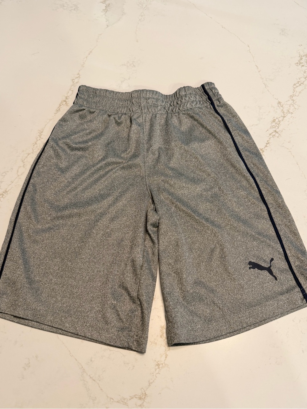 Puma boys Heather Gray Athletic Shorts with Navy Piping